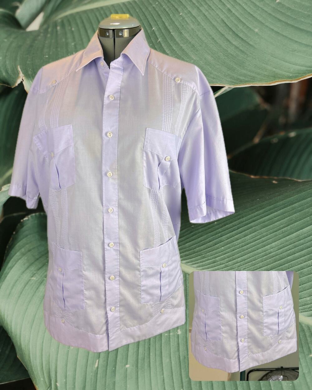 Vintage 80s Barone by Wilson Men's Lavender Cotton Cuban Latin Shirt Size XL